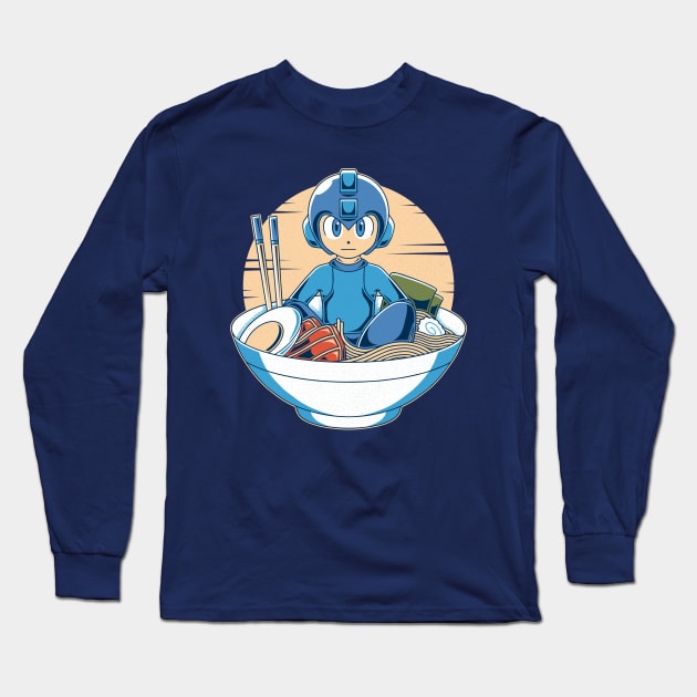 Blue Robot Ramen Long Sleeve T-Shirt by Alundrart